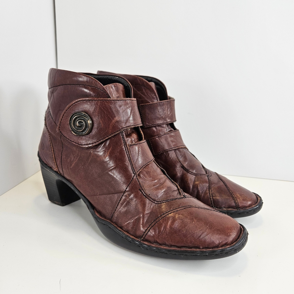 Josef Seibel Women's Brown Leather Heeled Ankle Boots Size 6.5 EU 37